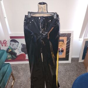 Frame Denim Black Patent Leather Long Leg Barrel Pants